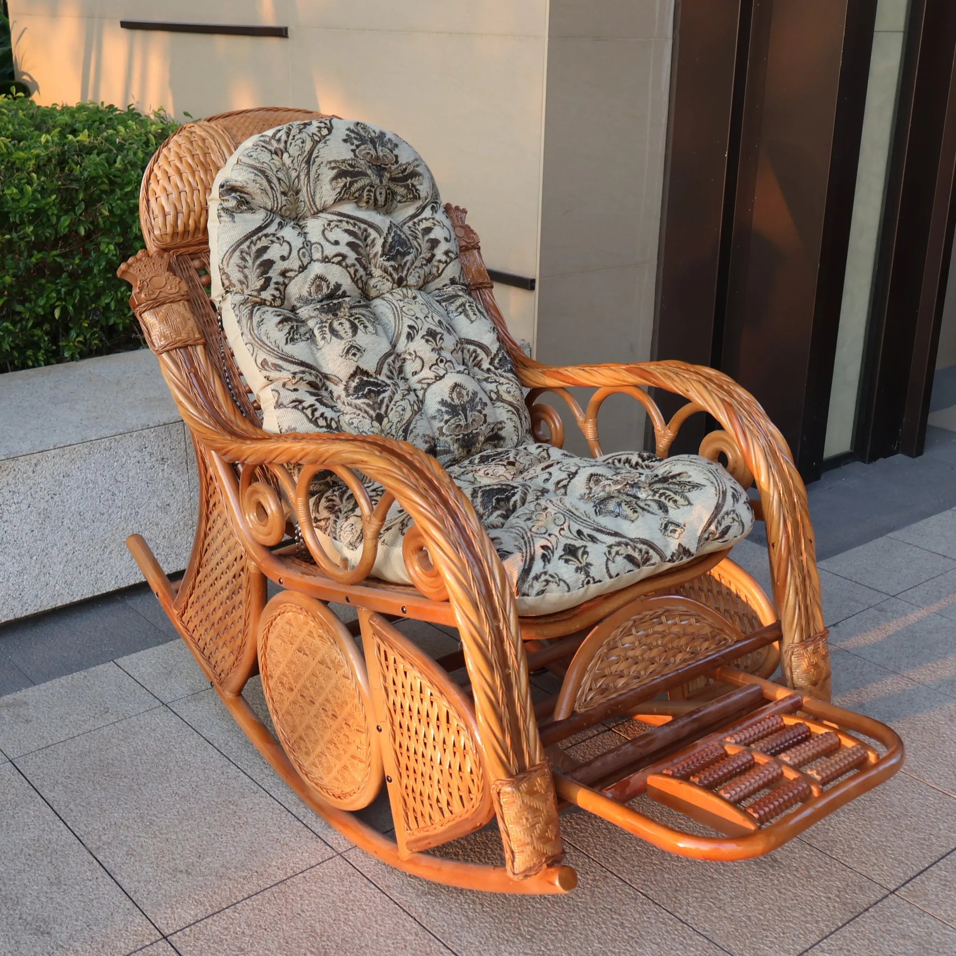 Natural rattan rocking chair elderly recliner balcony