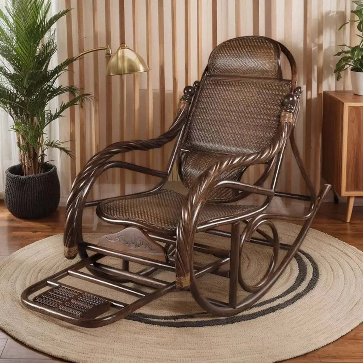 Rattan chair natural Indonesian real rattan rocking chair adult rocking recliner leisure home balcony rattan elderly carefree na