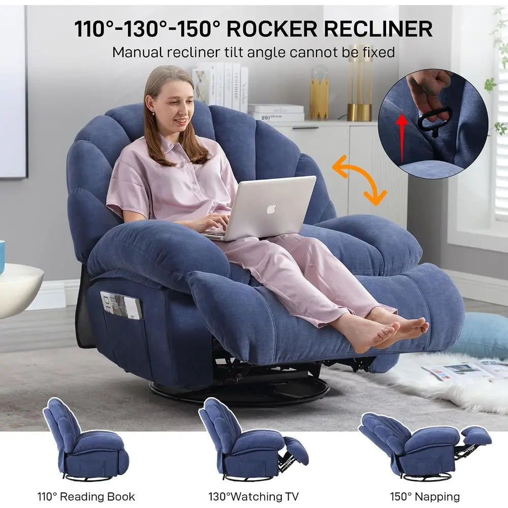 Swivel Electric Recliner Chair with Storage, Comfortable Fabric Shell, 360° Rotation for Big & Tall Adults, Ideal for Living Roo