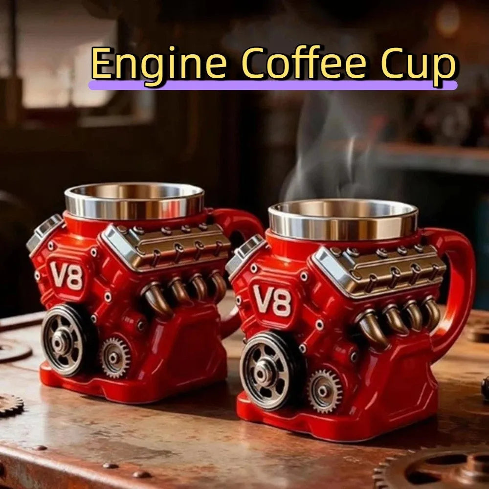 Creative Retro Engine Coffee Cup V6/V8/V12 With Handle Drinking Cup 3D Resin Tea Mugs Office