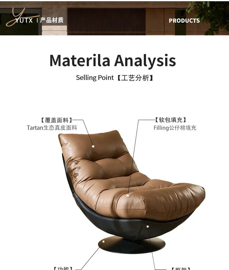 Italian minimalist sofa chair single leather art rotating leisure chair living room high-end single chair