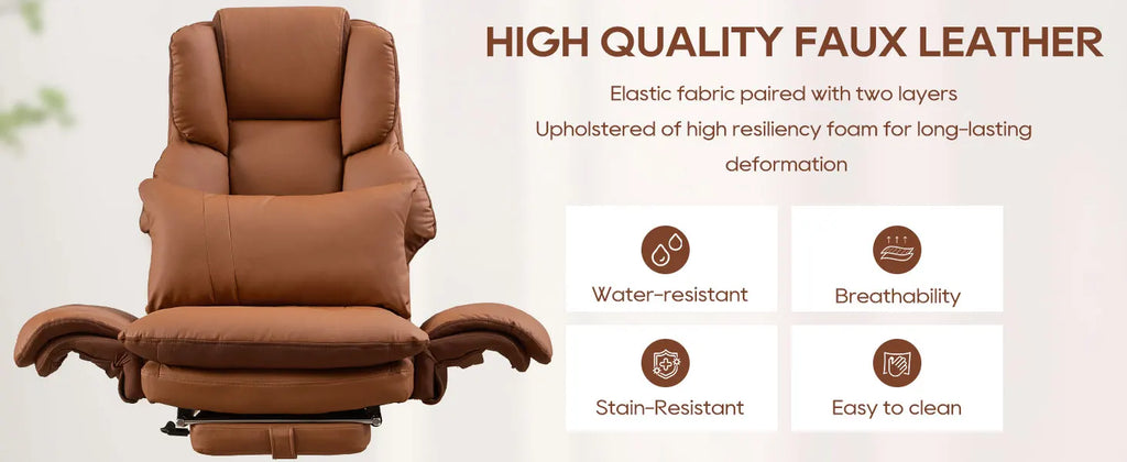 TCGBKAF Big and Tall Office Chair Executive Chair Brown PU Leather Criss Cross Chair with Adjustable Backrest and Flip Armrests, Ergonomic Computer Desk Chair with Footrest for Home &Office