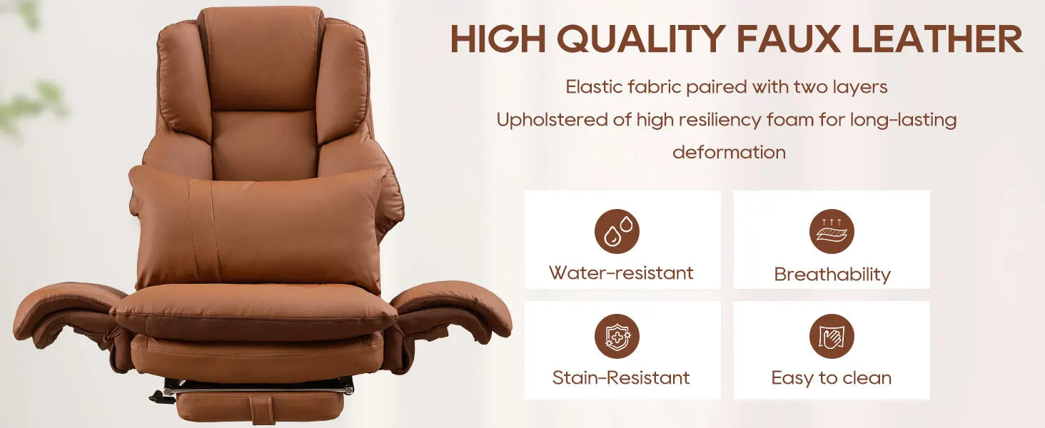 TCGBKAF Big and Tall Office Chair Executive Chair Brown PU Leather Criss Cross Chair with Adjustable Backrest and Flip Armrests, Ergonomic Computer Desk Chair with Footrest for Home &Office