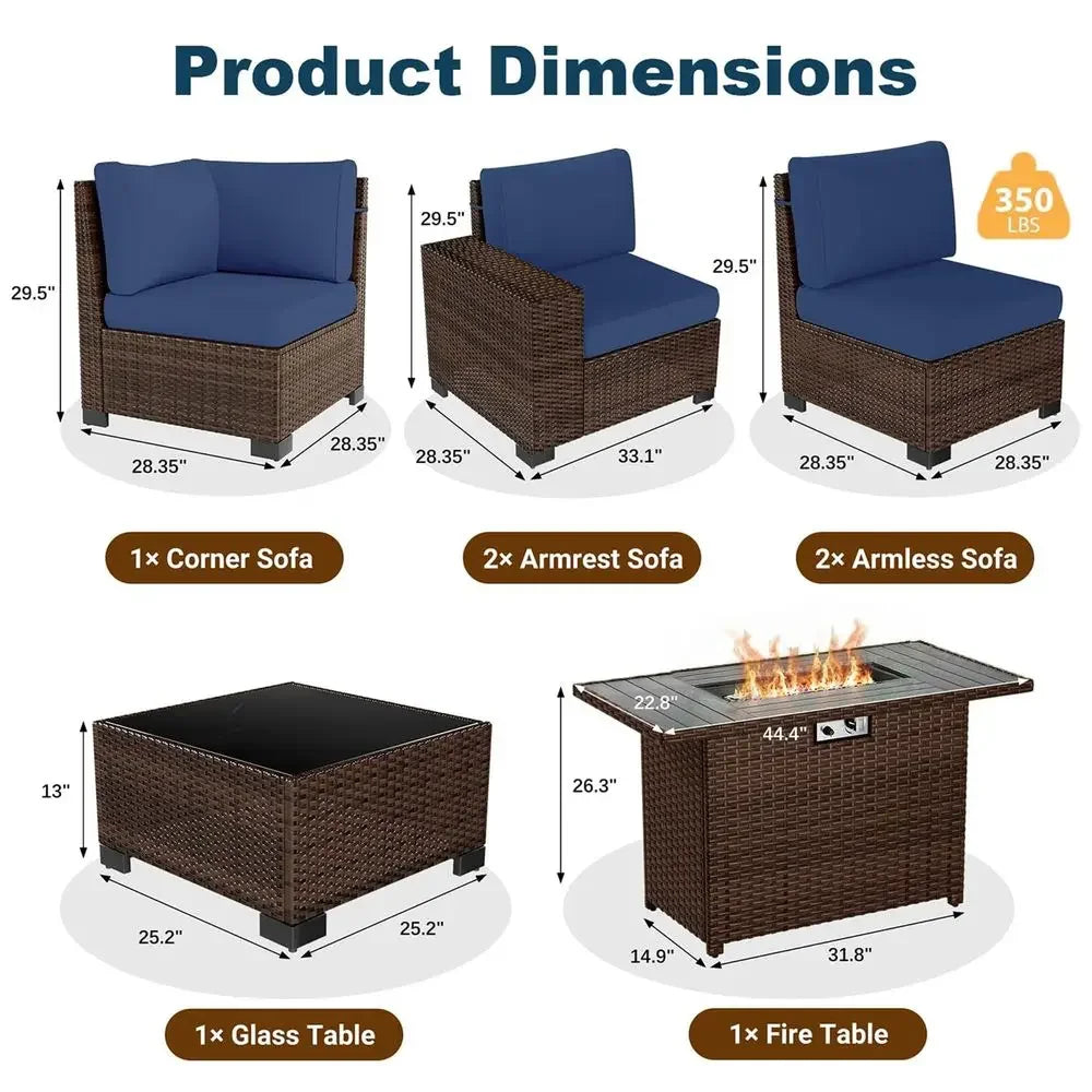 Piece Patio Furniture Set with Fire Pit Table, Outdoor Conversation Sets Wicker Rattan Sectional Sofa with Coffee Table for Pat