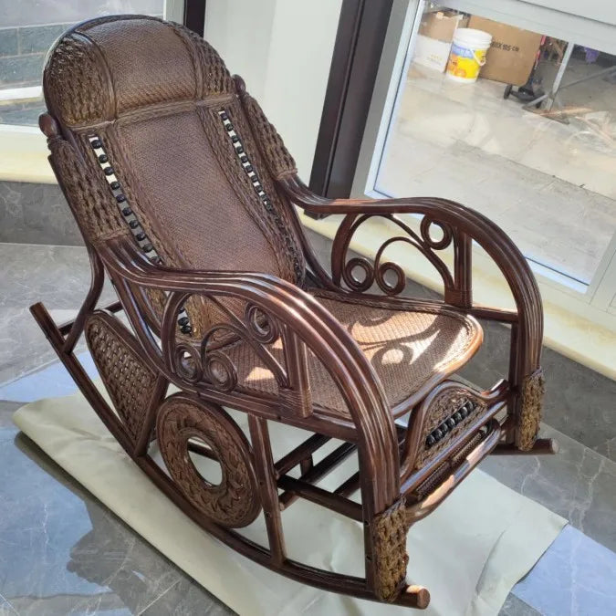 PYH pure natural true rocking chair adult rocking chair elderly rattan balcony household strong free rattan chair