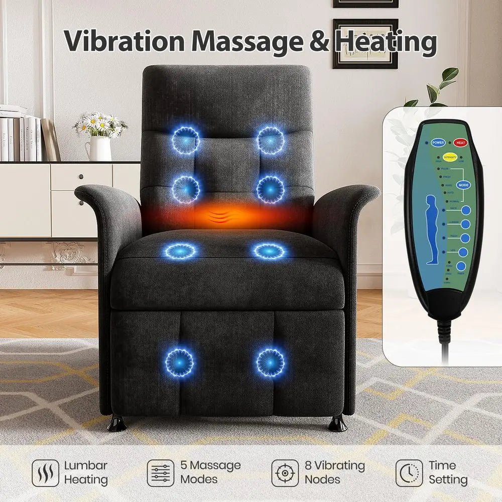 Recliner Chair for Adults with Heat amp Massage Soft Fabric Electric Reclining Sofa with Remote Control, 3 Side Pockets, 180 La
