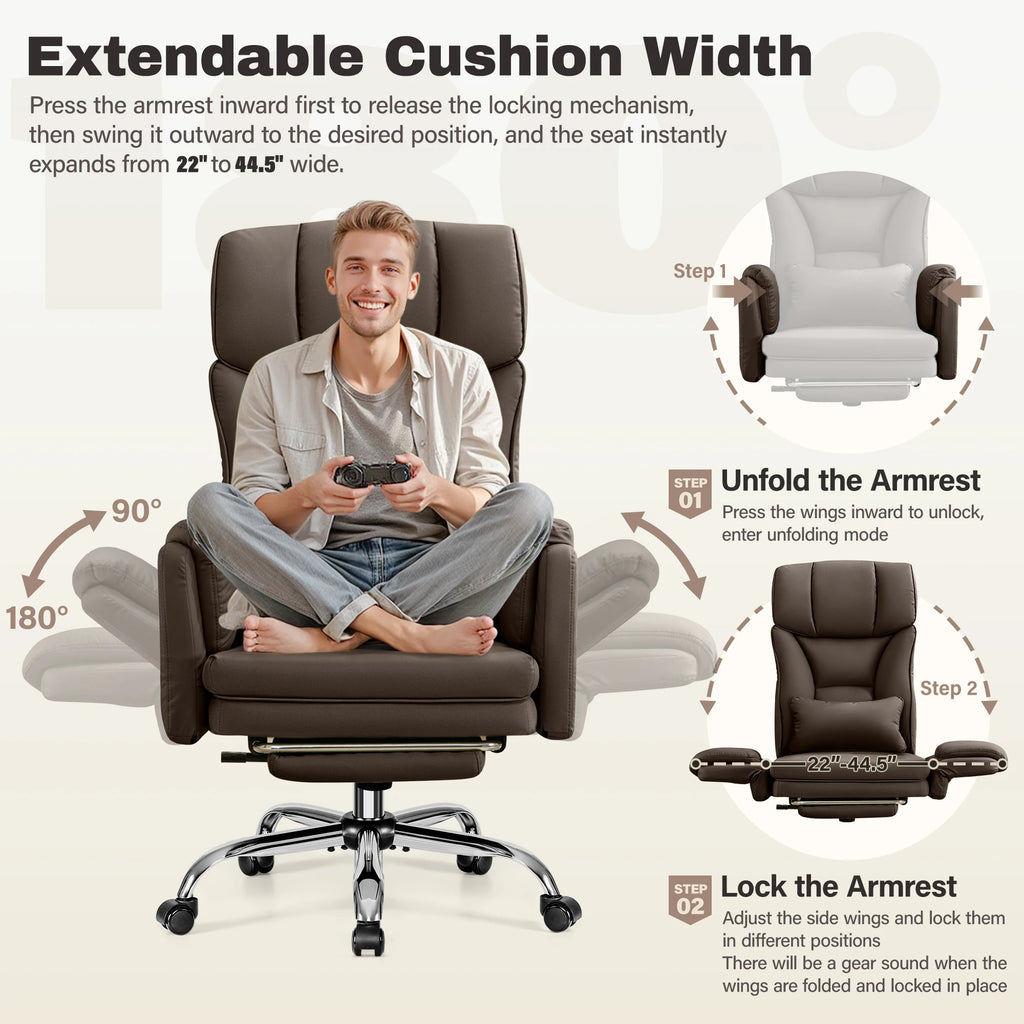 KERDOM 500lbs Big and Tall Office Chair with Flip Armrests and Wide Seat, Home Office Desk Chairs with Adjustment Lumbar Support, for Pets and Cross Legged Sitting, Headrest PU Leather Executive Chair, Metal Base & Quiet Rubb