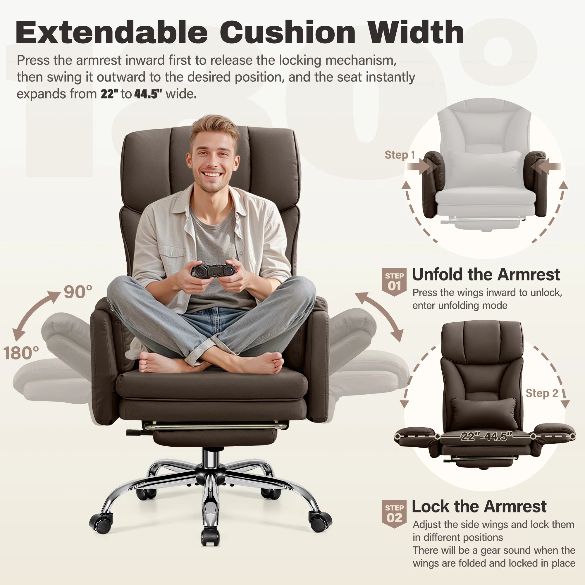 KERDOM 500lbs Big and Tall Office Chair with Flip Armrests and Wide Seat, Home Office Desk Chairs with Adjustment Lumbar Support, for Pets and Cross Legged Sitting, Headrest PU Leather Executive Chair, Metal Base & Quiet Rubb