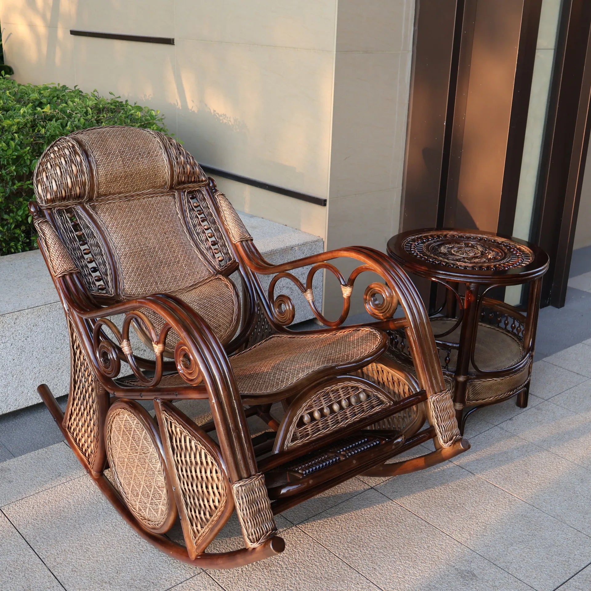 Leisure Lazy Rocking Chair Pastoral Rattan Natural Rattan Homestay Rocking Chair