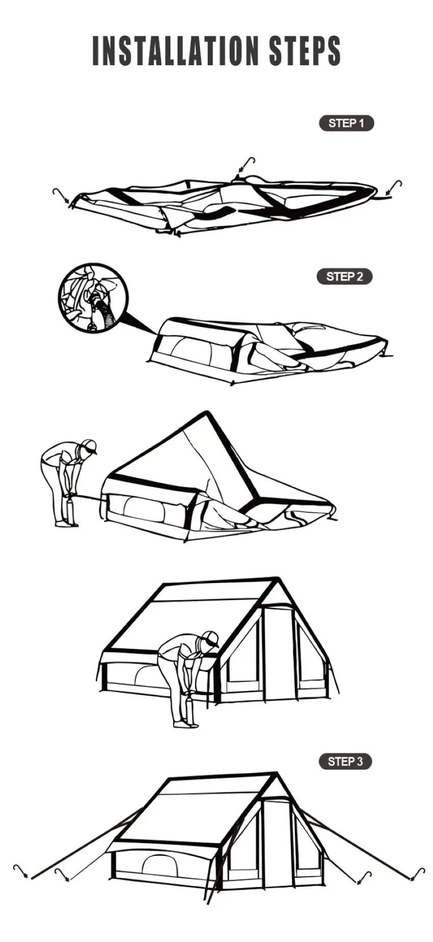Large Luxury 5 6 7 Person Waterproof Durable Inflatable Airtight Camping Tent for Outdoor Camping