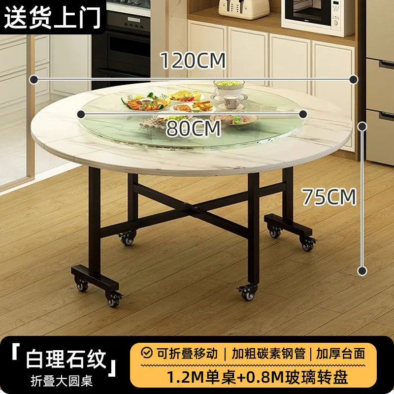 Folding Round Table for Home Rental Small Apartment Movable Folding Dining Table Large Round Table with Turntable