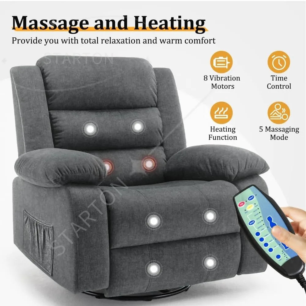 Luxury Reclining Chairs, Spacious Rocking Seats, Massage Heat Function, Full Rotation Nursery Rocker