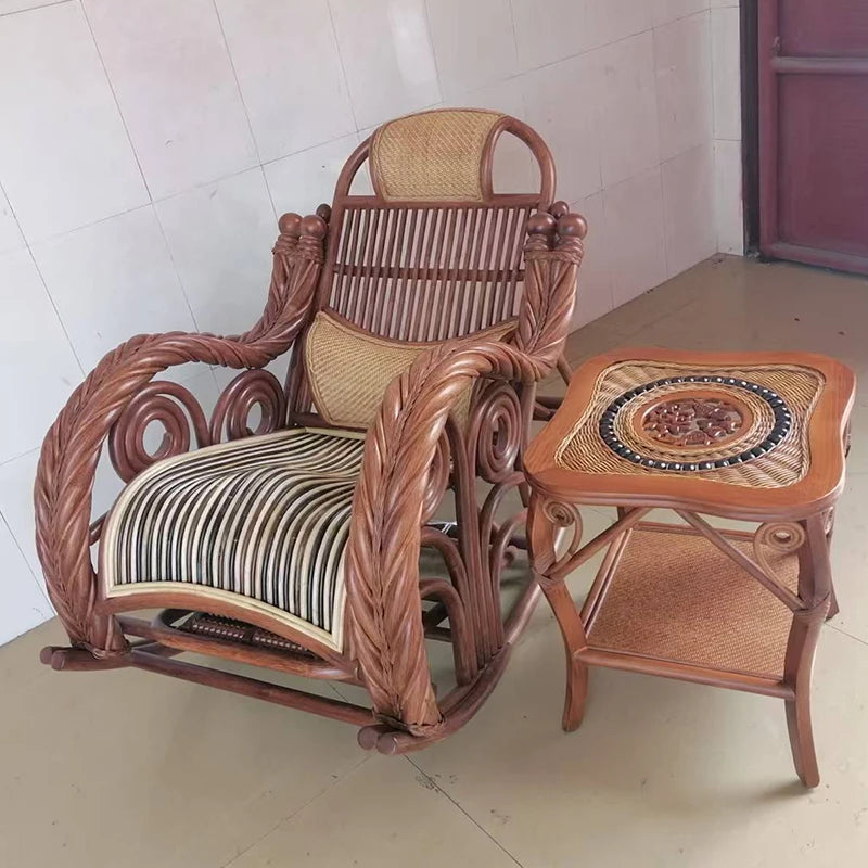 True rattan rocking chair sun room high-end elderly home recliner rattan woven balcony casual rocking chair