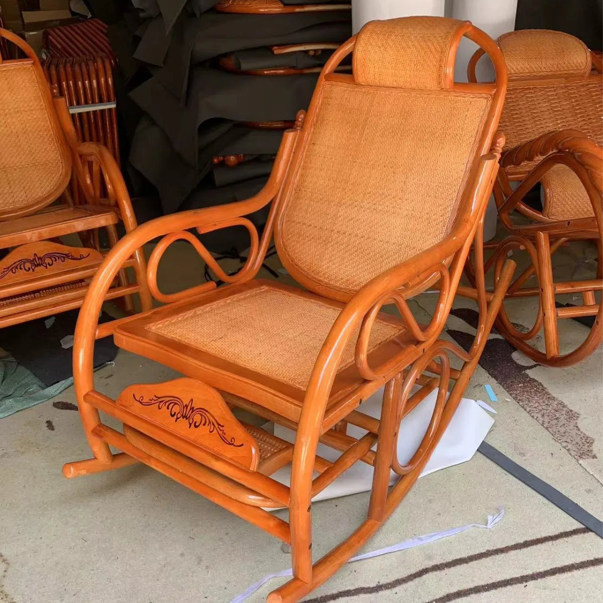 Balcony elderly rattan chair household large medium new Chinese real rattan recliner