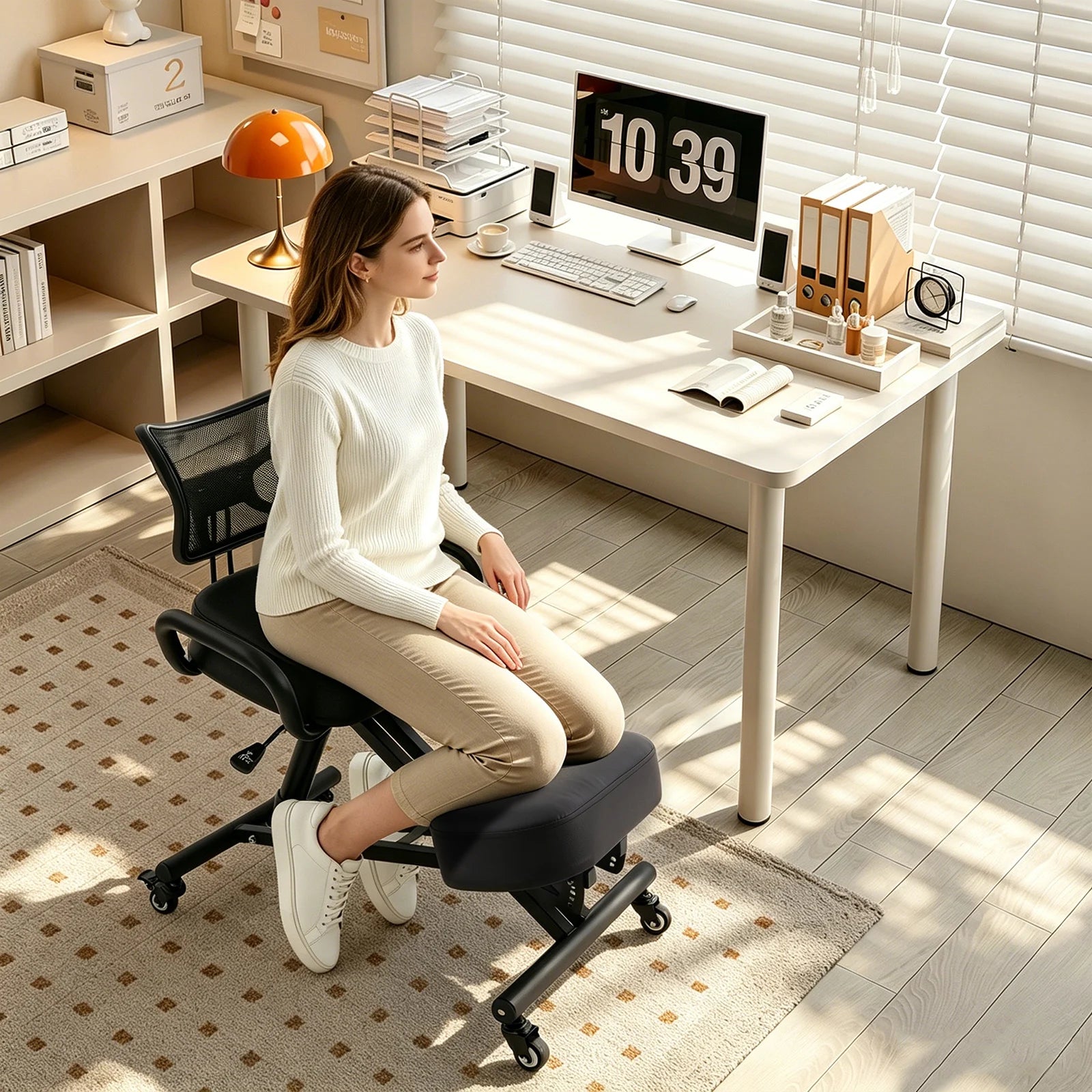 Ergonomic Kneeling Chair with Back Support, Height Adjustable Kneeling Posture Chair, Rolling Kneeling Office Chair for Home Office Study Meditation