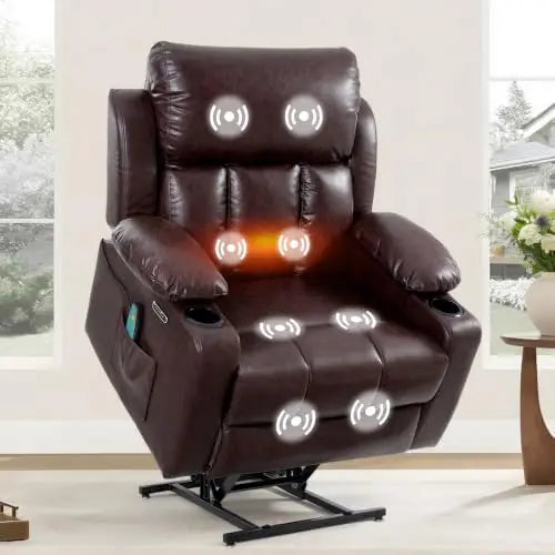 （Local US Inventory）XL31 Power Lift Recliner Chair for Elderly, Electric Lift Chair with Massage & Heat, Faux Leather Reclining