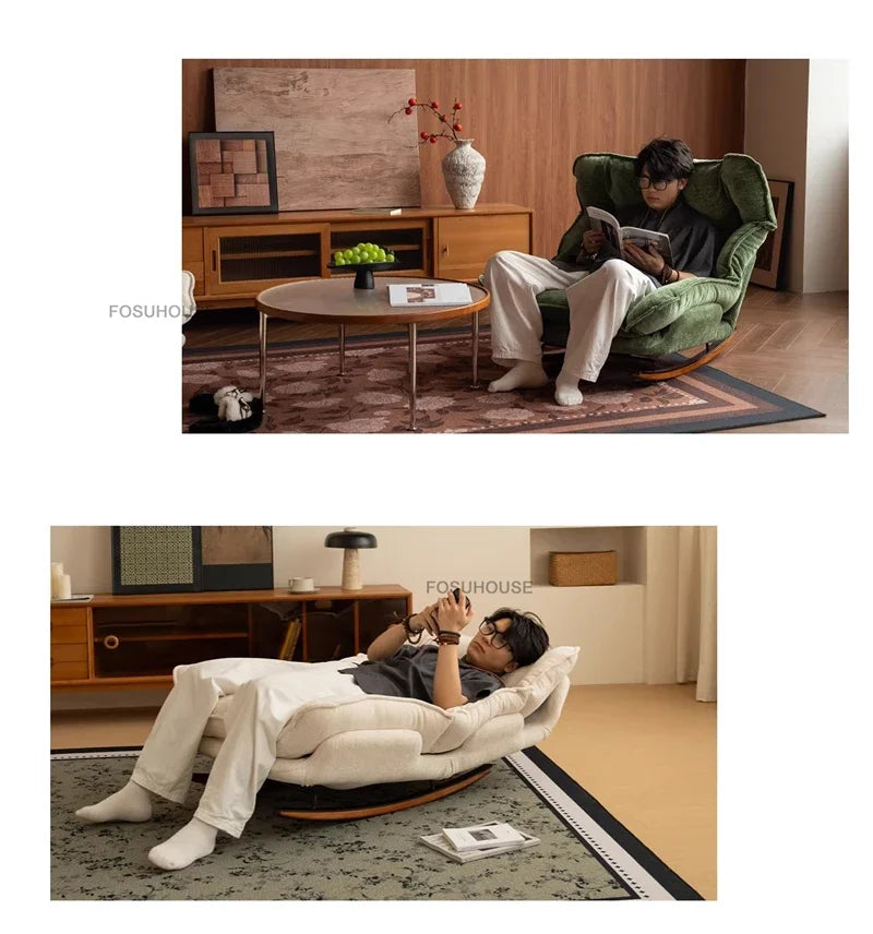 Space Saving Folding Rocking Chair Single Sofa Recliner Living Room Chair Balcony Home Leisure Nap Adjustable Cozy Lounge Chair