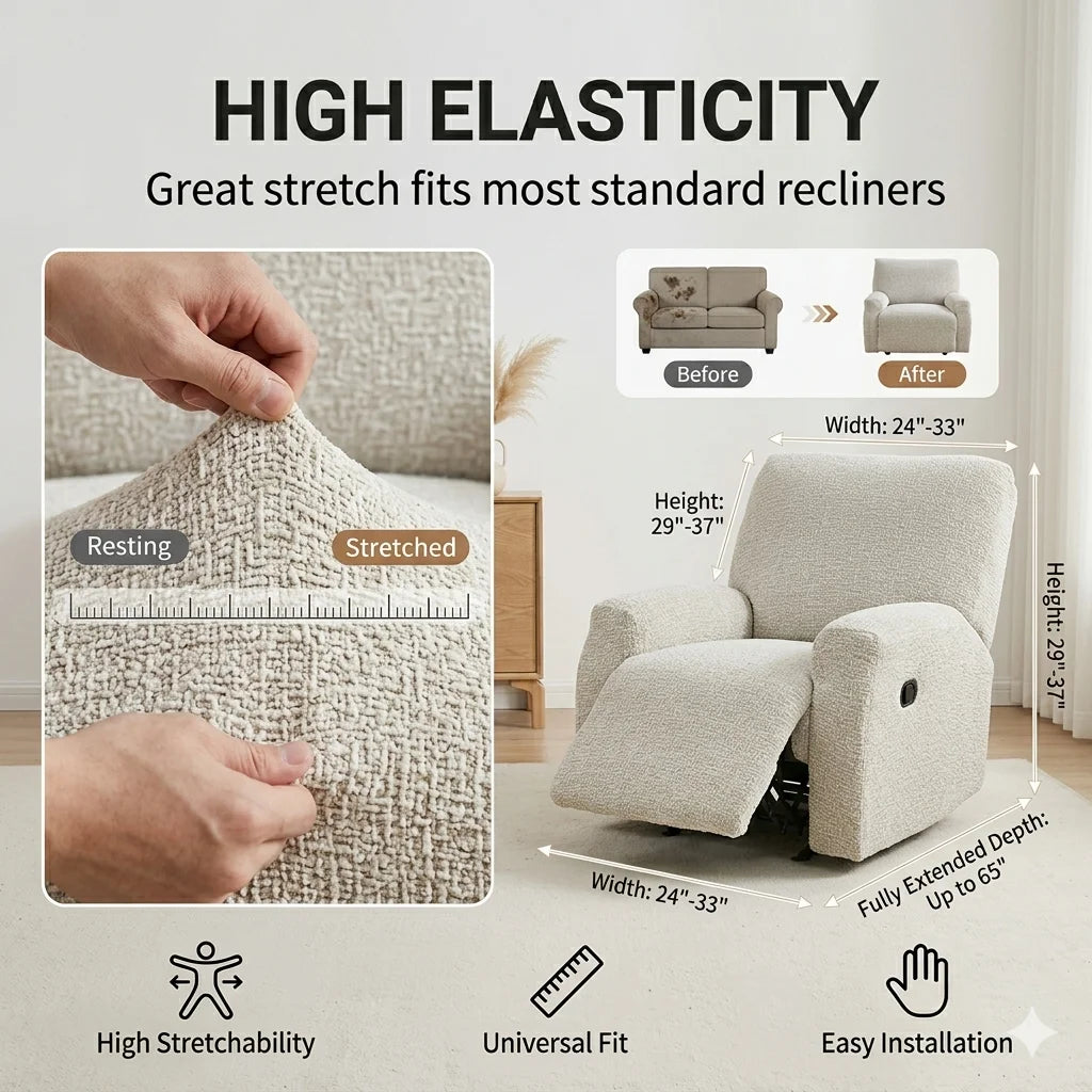 Stretch Recliner Chair Cover Faux Linen Chenille Lazy Boy Sofa Slipcover 360 Full Wrap Elastic Couch Protector Washable For Pets