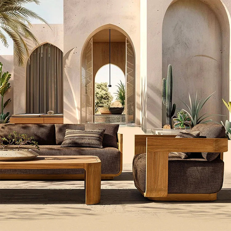 # Luxury Durable Minimalist Design Outdoor Teak Wood Furniture Modern Style Farmhouse Garden Sofa For Hotel Park