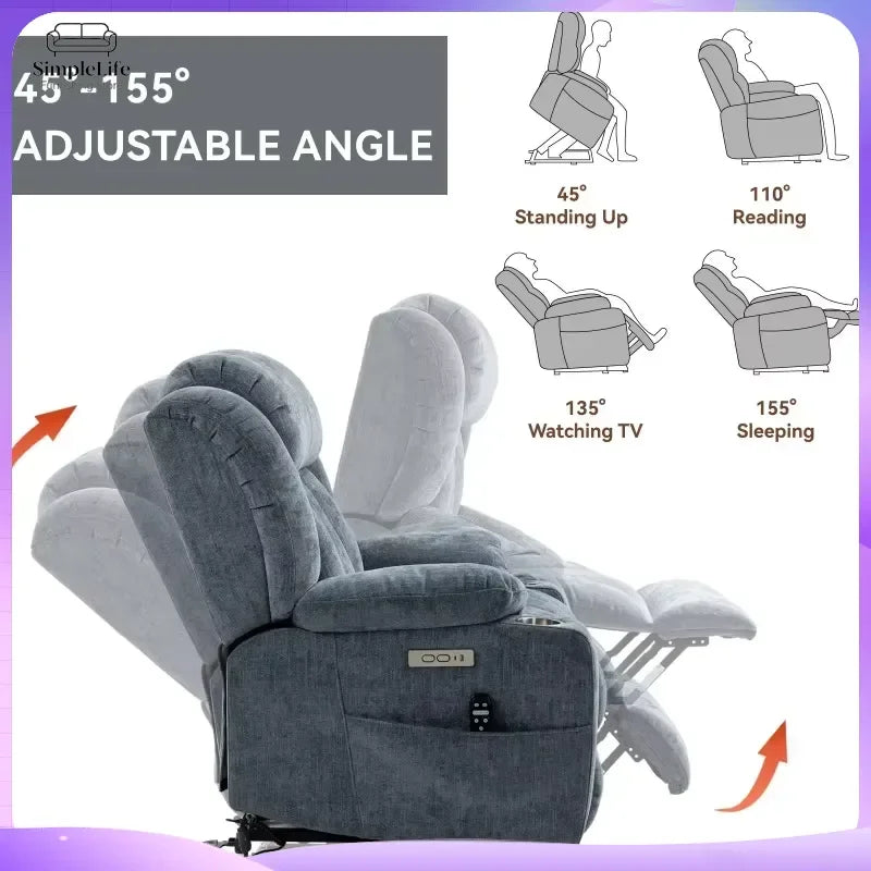Modern Recliner Office Chair with USB Charging Port Swivel Base Massage Function Adjustable Lumbar Support Ergonomic