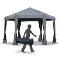 13' x 11' Hexagonal Pop Up Gazebo Heavy Duty Outdoor  Tent with 6 Mesh Sidewall Netting 3-Level Adjustable Height and Strong St