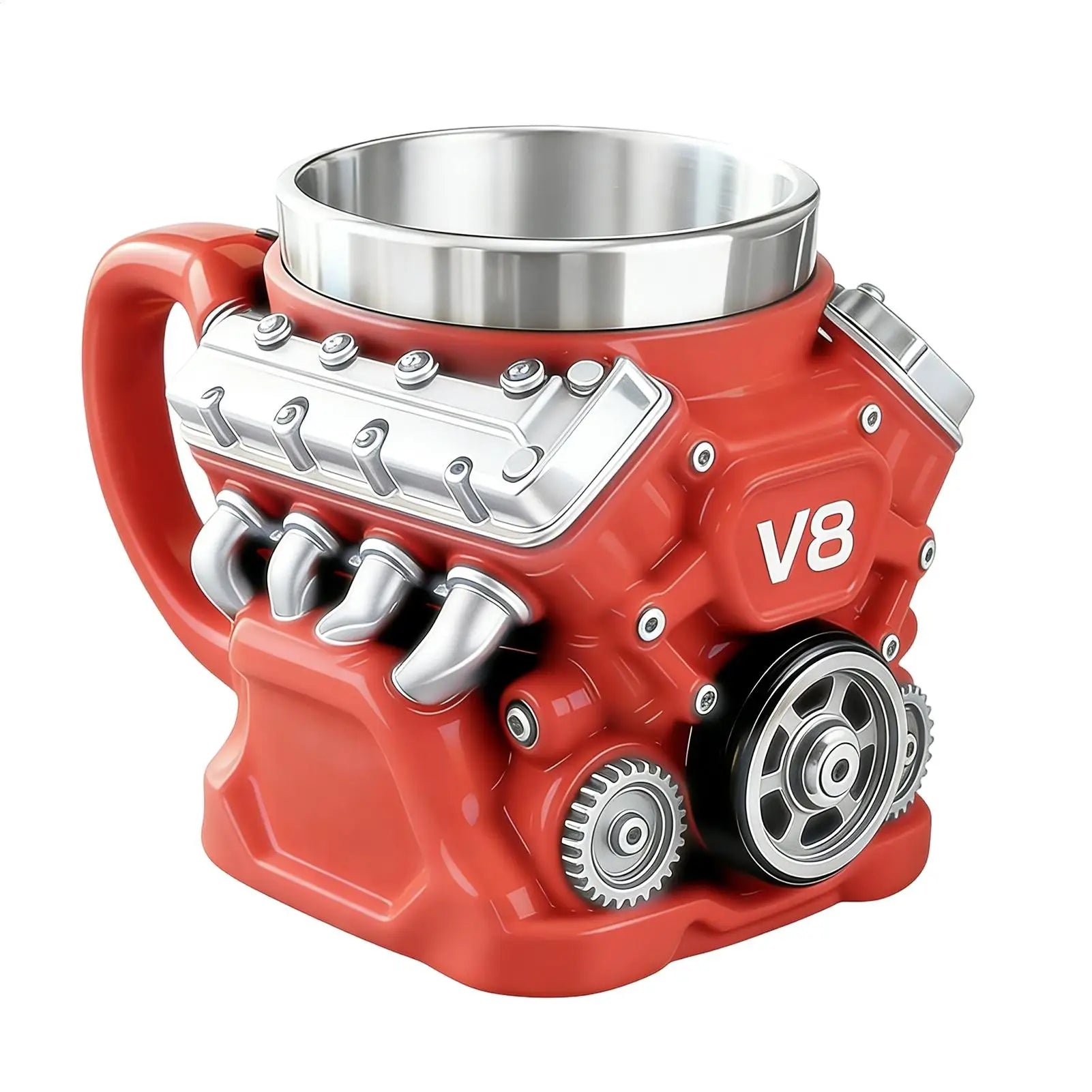 V8 Engines Stainless Steel Coffee Mug Funny V8 Car Engine Design Mug Coffee Cup Cocktail Mug Tea Cup For Car Enthusiasts