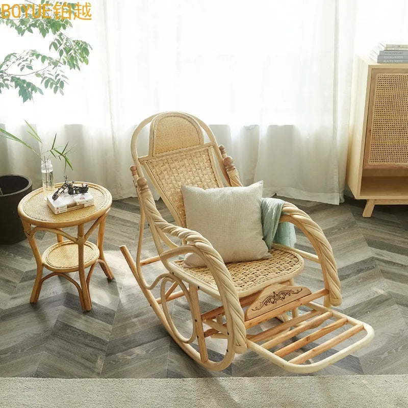 True rattan woven rocking chair design style elderly adult recliner household small apartment balcony leisure