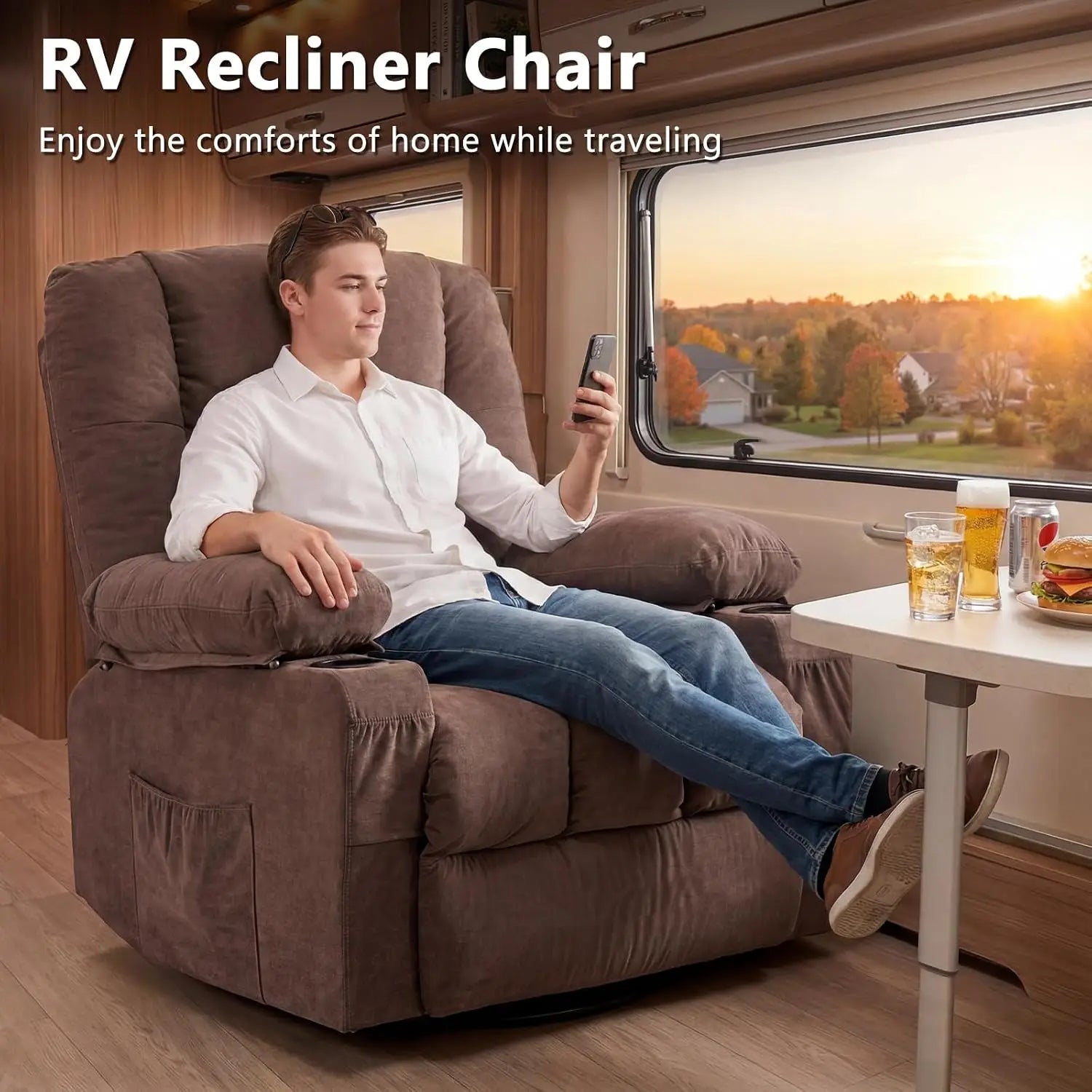 Swivel Rocker Recliner with Massage & Heat, Ergonomic Lounge Chair for Living Room with Pocket, 2 Cup Holders, USB, Customized