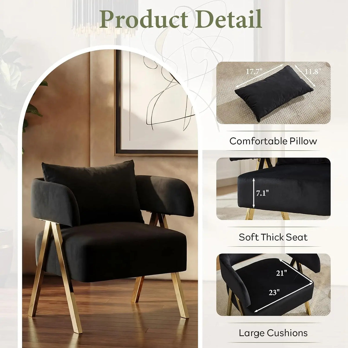 Black Velvet Barrel Chair Set 2, Wide Seat Gold Legs Accent Armchair Living Room Bedroom Small Space, Customized