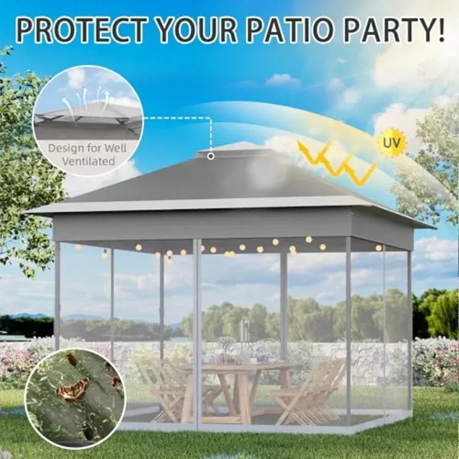 11x11 Pop Up Gazebo with Mosquito Netting Easy 1-Person Setup Water-Resistant Backyard  for Family Patio Garden Use