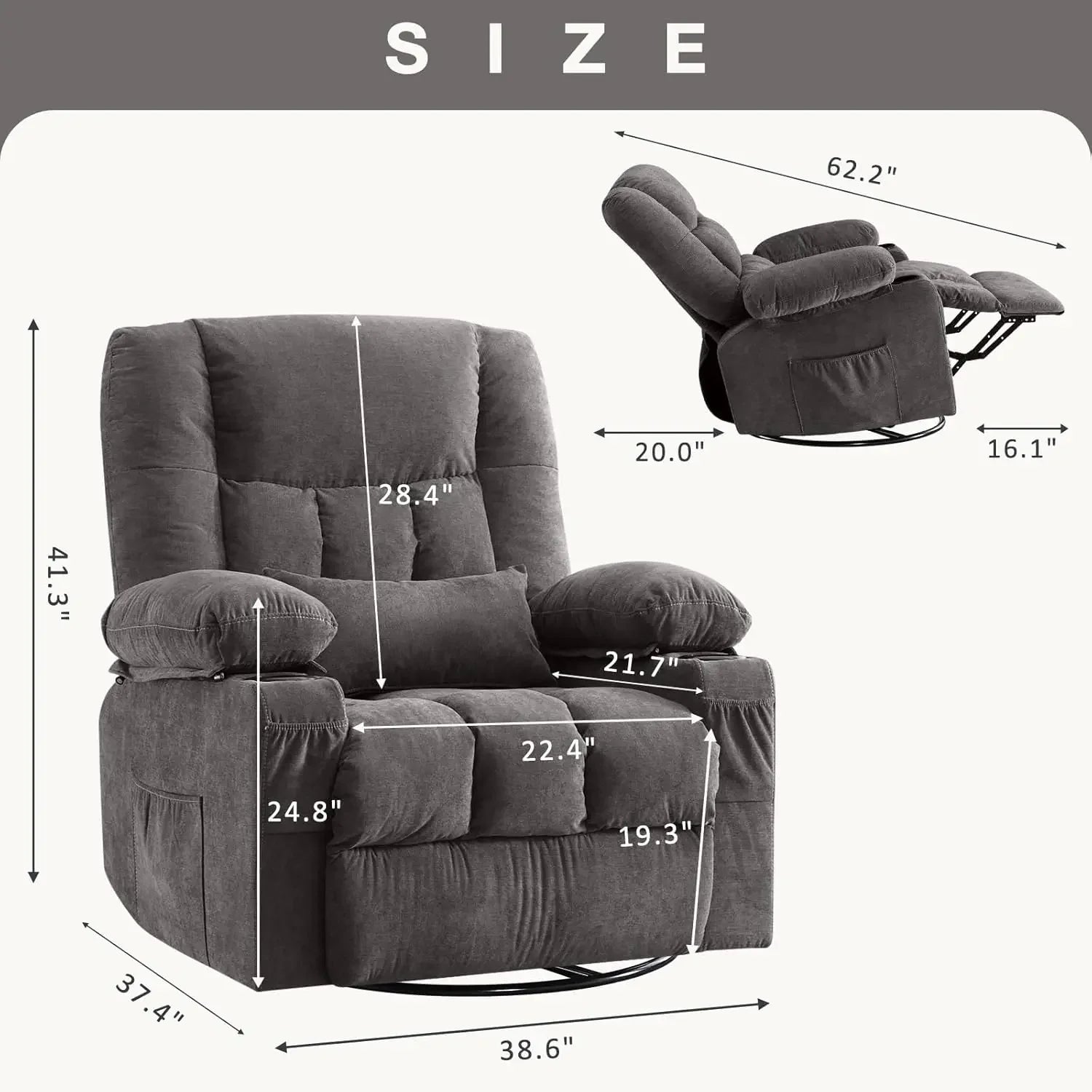 Massage Swivel Rocker Recliner Chair with Vibration & Heat, Ergonomic Lounge, USB Port, Cup Holders