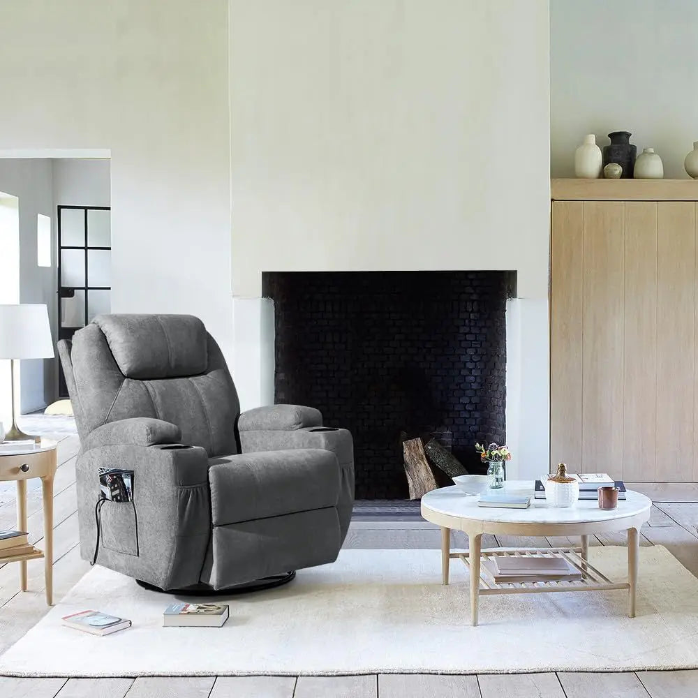 Rocking Chair Recliner Chair with Massage Swivel Ergonomic Lounge Chair Classic Single Sofa with 2 Cup Holders Side Pockets Liv