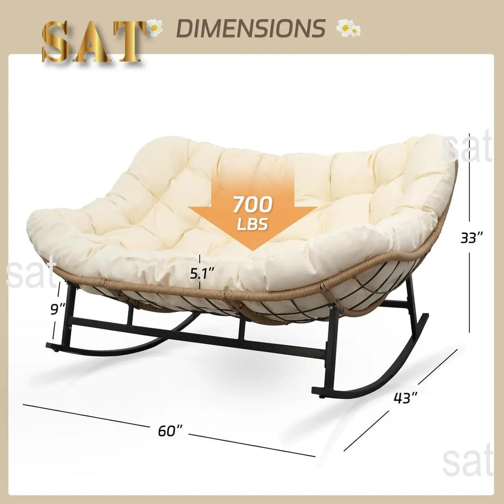 #Double Wide Rocking Chair with Cushion, Oversized Rattan Rocking Egg Chair Outdoor for 2, Extra Large 700, Customized