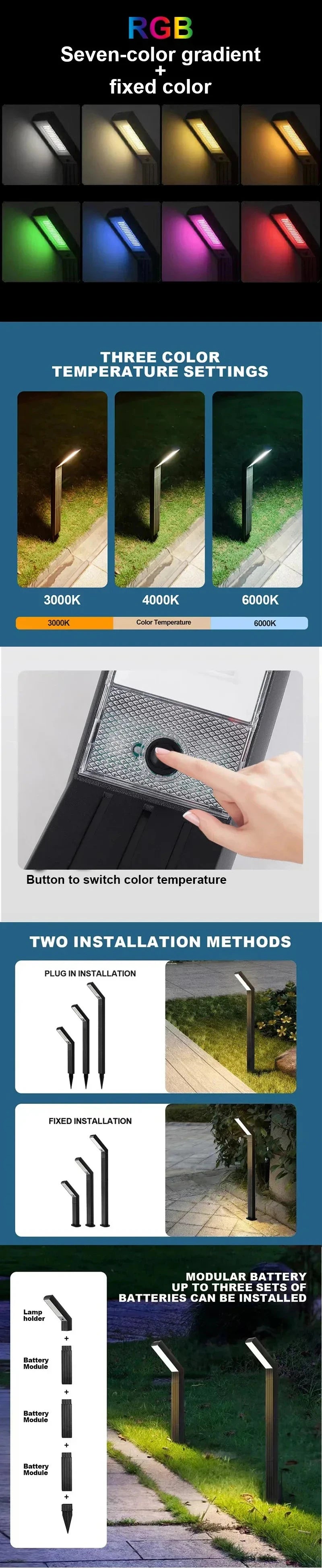 Solar Ground Light 3colors or RGB Light Light Sensing Intelligence Outdoor Pathway Lighting Solar Garden Lights Durable Plastic