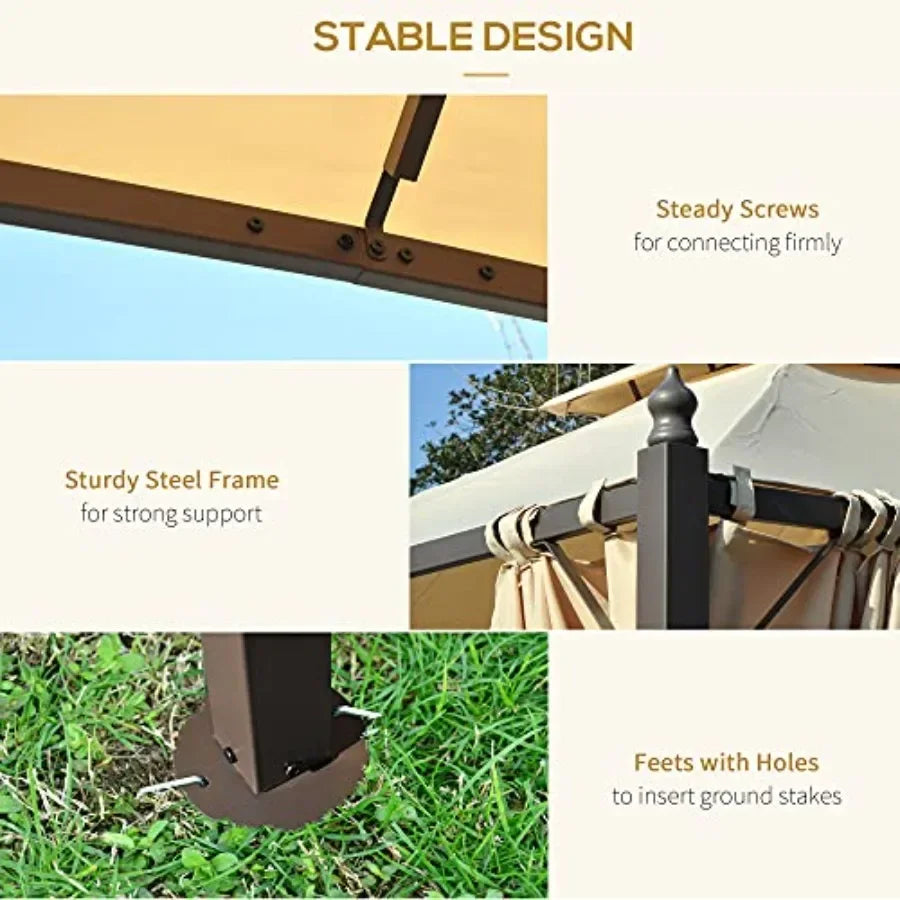 10' x 10' Steel Outdoor Patio Gazebo with Polyester Privacy Curtains Two-Tier Roof for Air Large Design