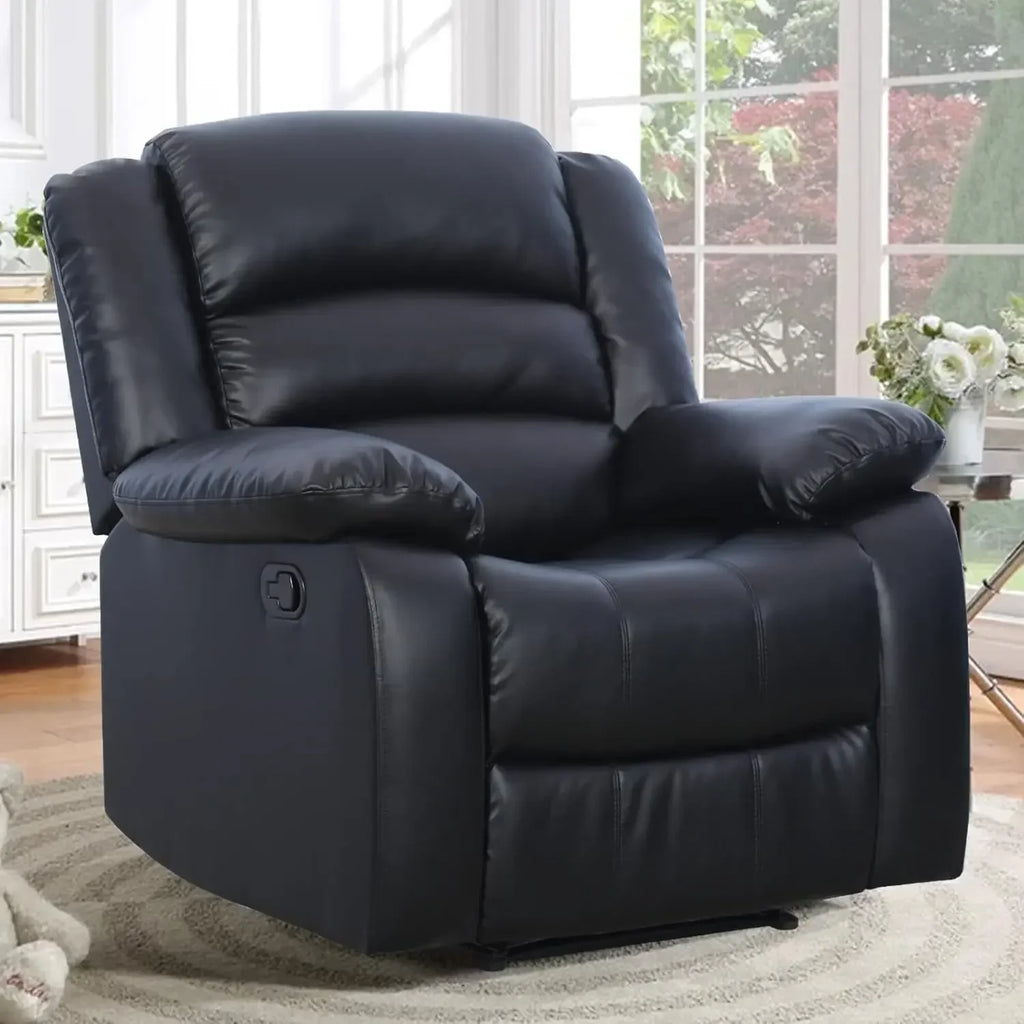 Recliner Chair with Overstuffed Arm and Back, Breathable Faux Leather Manual Reclining Chairs, Living Room Single Sofa Recliners