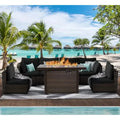 /Garden Furniture 7 Pie Set with Fire Pit Table, Rattan Outdoor Patio Sectional Conversation Furniture Sets WSeat Cushions