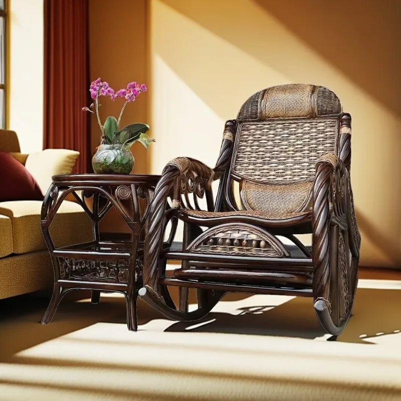 Balcony Siesta Elderly Natural Rattan Chair Rocking Chair Leisure Easy Chair Household