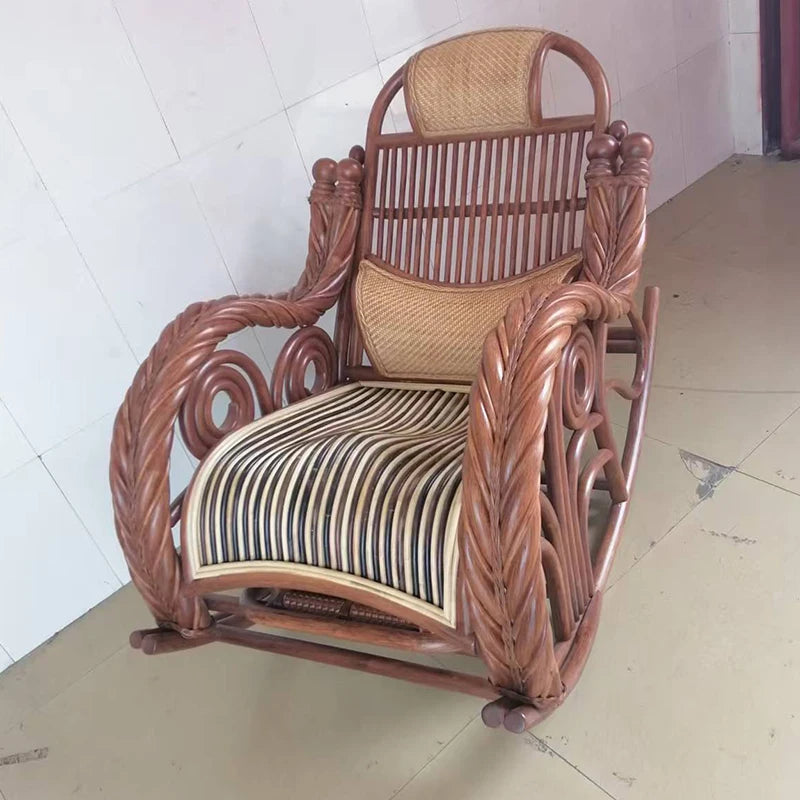 True rattan rocking chair sun room high-end elderly home recliner rattan woven balcony casual rocking chair