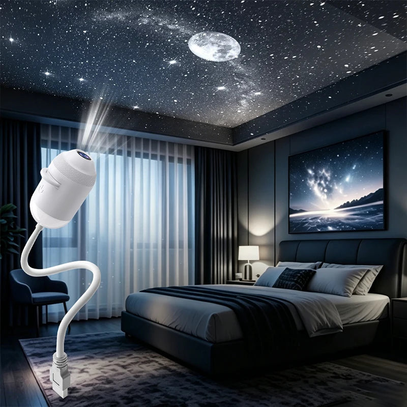 USB Starry Sky Projector Night Light 360° Bendable HD Galaxy Moon Planet Projection Lamp Plug Play Car Bedroom Projector Lamp