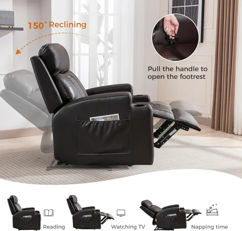 CANMOV Manual Recliner Chair with Massage and Heat,Breathable Leather Recliner Chair with Armrest and Backrest