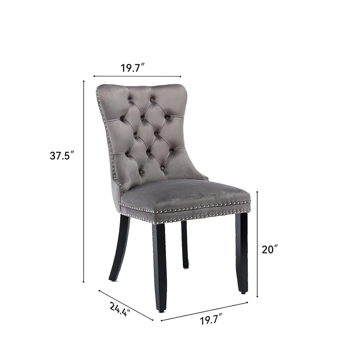 7-Piece Round Dining Table Set for 6, 47" Black Farmhouse Kitchen Table with 6 Gray Velvet Tufted Chairs, Modern Circle, Custom