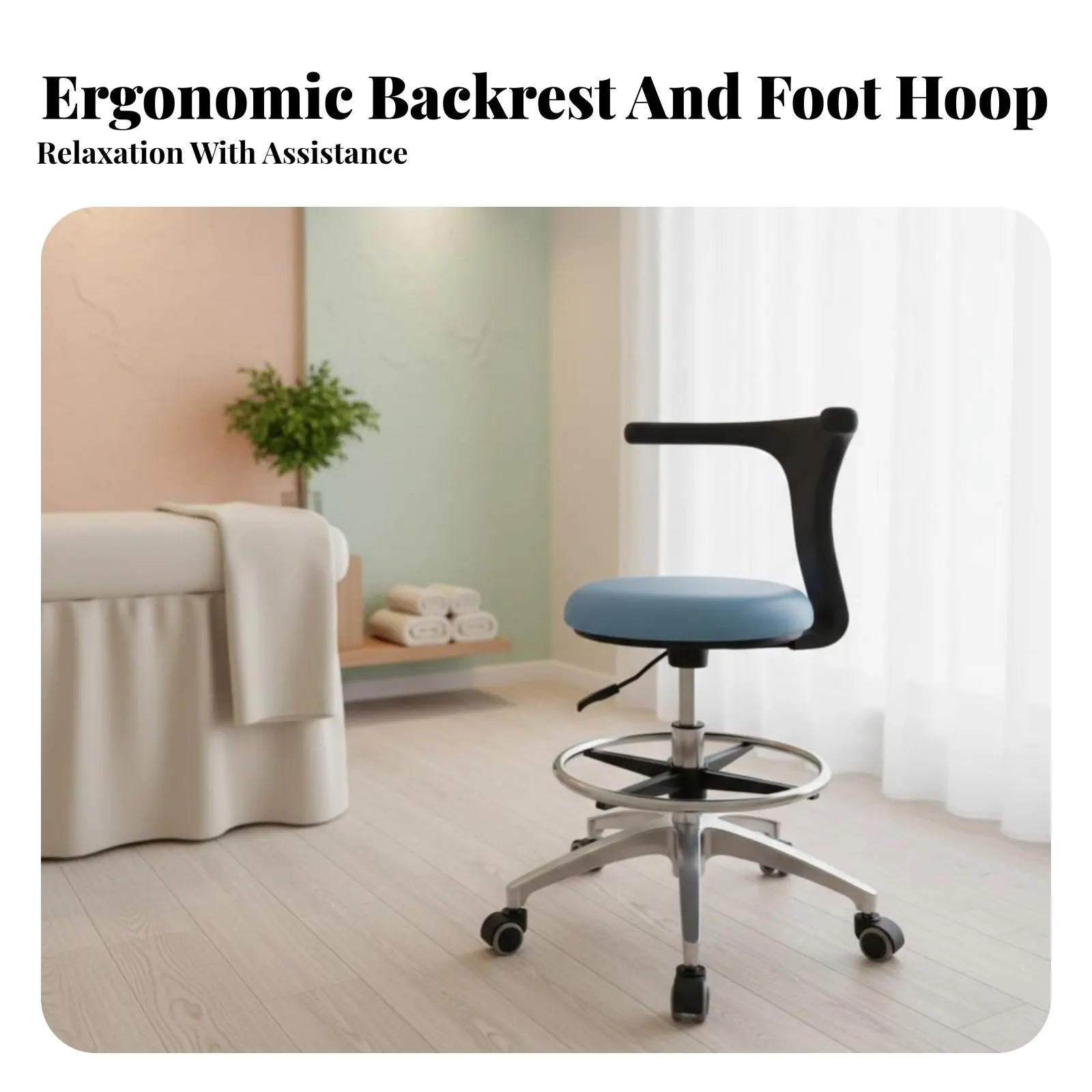 Adjustable Rolling Seat with Spine 360-Degree rotationDegree Rotating Medical Stool Easy to Clean Sturdy Duty for Doctors