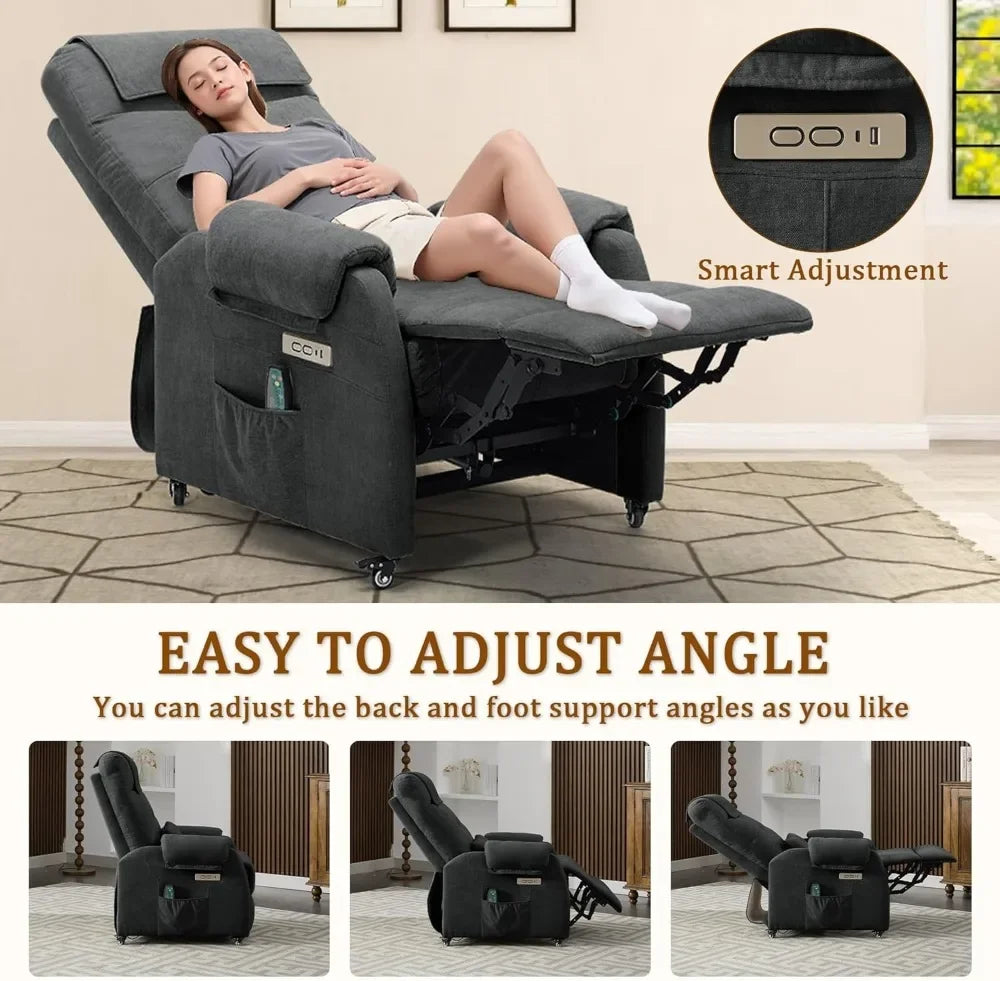 Electric Recliner Chair with Massage & Heat, USB/Type-C Ports, Rollers for Small Spaces - Fabric Comfort for Living Room/Bedroom