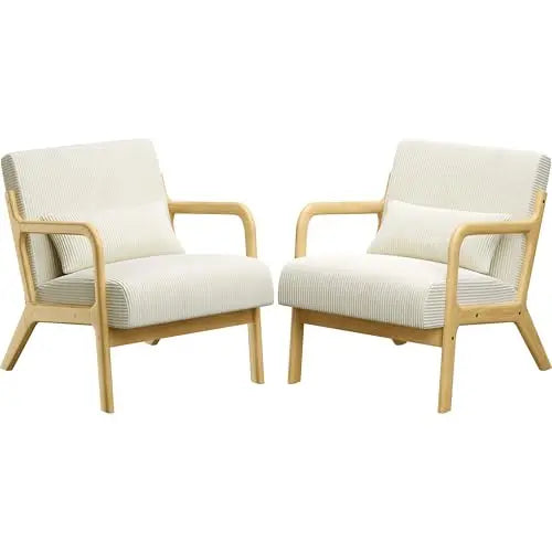 Accent Chair for Living Room, Corduroy Mid Century Modern Reading Armchairs with Lumbar Pillow for Bedroom, Decorative
