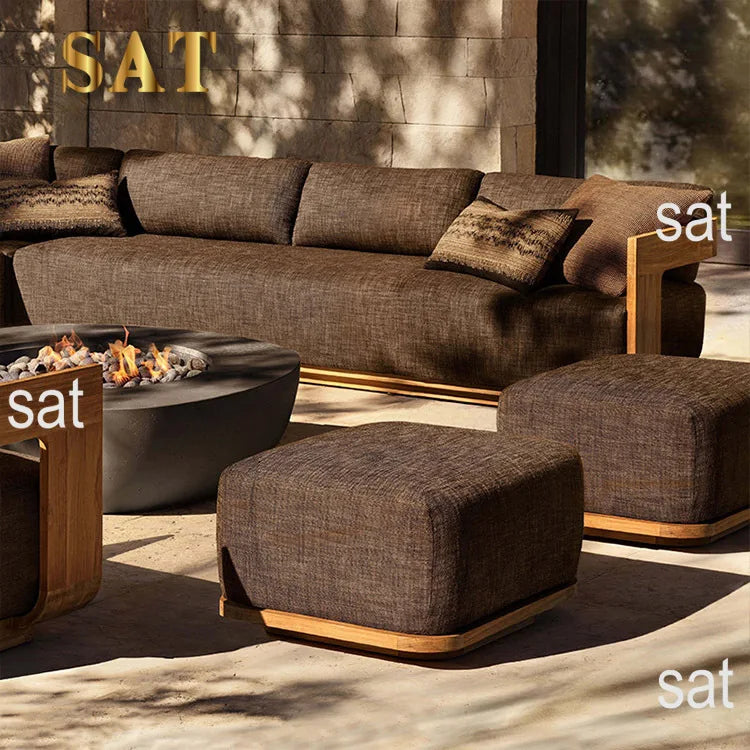 # Luxury Durable Minimalist Design Outdoor Teak Wood Furniture Modern Style Farmhouse Garden Sofa For Hotel Park