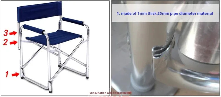 Aluminum Alloy Director’s Chair with Side Table, Portable Folding Fishing Stool, Relaxing Laptop Desk, Outdoor Picnic Gear