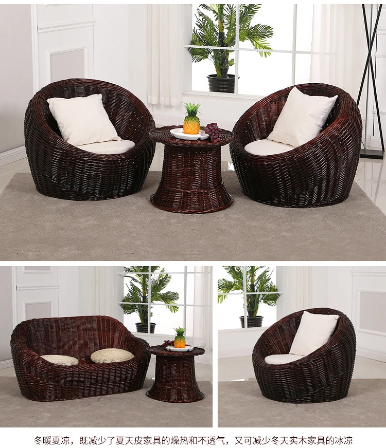 Rattan Wicker Sofa Chair for Indoor Outdoor Use Tatami Balcony Bedroom Living Room Decor Casual Single Double Triple Seating