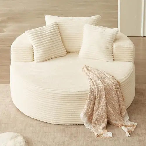 55'' Oversized Corduroy Chaise Lounge Chair, Beige | Cloud-t oversized chaise with deep seat, no assembly, made for