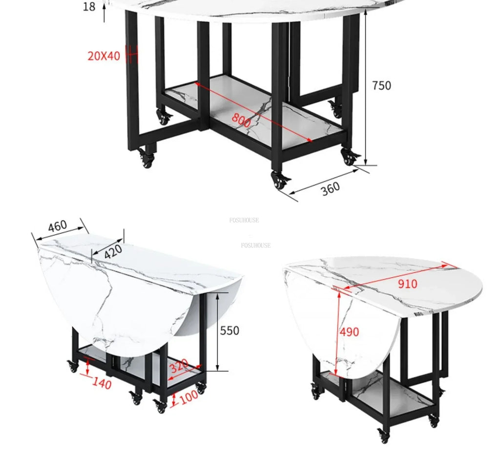 Home Folding Dining Table Set with Chairs Mobile Round Furniture Modern Kitchen Living Room Light Luxury Simple Portable